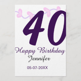 40th birthday add name date year purple floral pin einladung