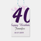 40th birthday add name date year purple floral pin geschenkanhänger (Rückseite)