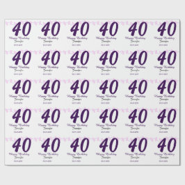 40th birthday add name date year purple floral pin geschenkpapier