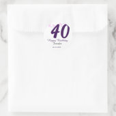 40th birthday add name date year purple floral pin runder aufkleber (Tasche)