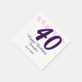 40th birthday add name date year purple floral pin serviette (Ecke)