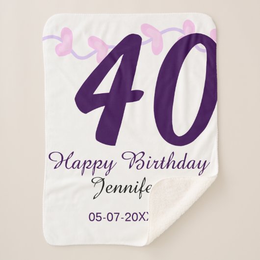 40th birthday add name date year purple floral pin sherpadecke (Vorderseite)