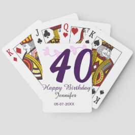 40th birthday add name date year purple floral pin spielkarten