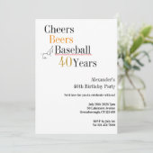 40th Birthday Baseball Cheers Beers 40 Years Party Einladung (Stehend Vorderseite)