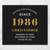 40th Birthday Born 1986 Add Name Black Gold Schaumweinetikett (Einzelnes Label)