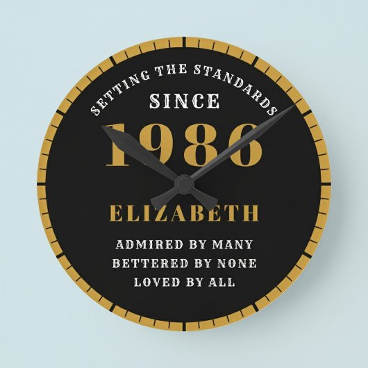 40th Birthday Born 1986 Black Gold Runde Wanduhr