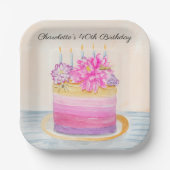 40th Birthday Cake with Dahlia and Garden Insect   Pappteller (Vorderseite)