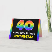 40th Birthday: Colorful Rainbow # 40, Custom Name Karte (Vorderseite)