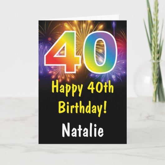 40th Birthday Colorful Rainbow Fireworks Card Karte (Vorderseite)