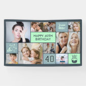 40th Birthday Custom Photo Collage Dusty Green Banner (Horizontal)
