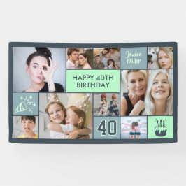40th Birthday Custom Photo Collage Dusty Green Banner