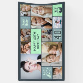 40th Birthday Custom Photo Collage Dusty Green Banner (Vertikal)