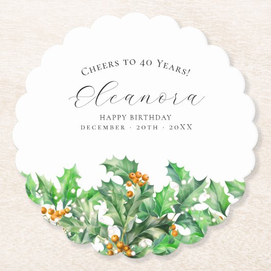 40th Birthday December Birth Flower Holly Custom Untersetzer (Vorderseite)