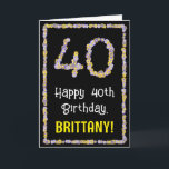 40th Birthday: Floral Flowers Number, Custom Name Karte<br><div class="desc">The front of this fun, nature-inspired birthday greeting card design has the message “Happy 40th Birthday, ” and a custom recipient name. The large number “40” and the border on the front feature flower icons. The inside has a customizable birthday greeting message, or could perhaps be cleared and left blank...</div>