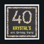 40th Birthday: Floral Flowers Number, Custom Name Serviette<br><div class="desc">This floral, garden-inspired birthday paper napkin design features an editable name, plus the message “40th Birthday Party!”. The large number “40” plus the border feature flower icons. Birthday themed paper napkins like this might be fun to use at a party being held for somebody who is celebrating their fortieth birthday,...</div>