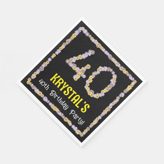 40th Birthday: Floral Flowers Number, Custom Name Serviette (Ecke)