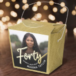 40th birthday Forty script gold black photo  Geschenkschachtel<br><div class="desc">Forty gold script and gold look two sided photo party favor boxes. Personalize this 40th birthday party script photo favor box with your own birthday girls name and photo of your birthday girl or boy. Other years and matching items are available and can be created by request. © Original design...</div>