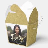 40th birthday Forty script gold black photo Geschenkschachtel (Geöffnet)
