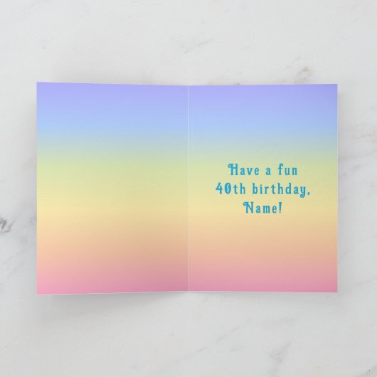 40th Birthday — Fun Cake & Candles, w/ Custom Name Karte (Innenseite)