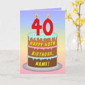 40th Birthday — Fun Cake & Candles, w/ Custom Name Karte (Gelbe Blume)