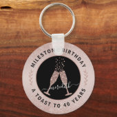 40th Birthday Glitter Ombre Champagne Toast Schlüsselanhänger (Vorderseite)