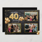 40th Birthday Gold Silver Black Balloons Einladung (Vorne/Hinten)