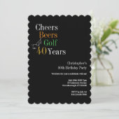 40th Birthday Golf Cheers Beers Party Einladung (Stehend Vorderseite)