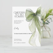 40th Birthday Invitation • Green Bow Milestone Karte (Stehend Vorderseite)