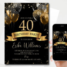 40th Birthday Invitation Template: Black Gold Ball