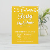 40th Birthday Invitation Yellow Fabulous Einladung (Stehend Vorderseite)