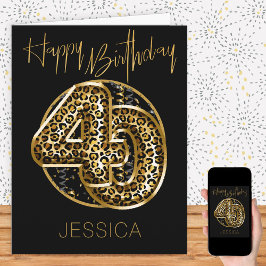 40th Birthday Leopard Print Gold Foil Ballons Karte