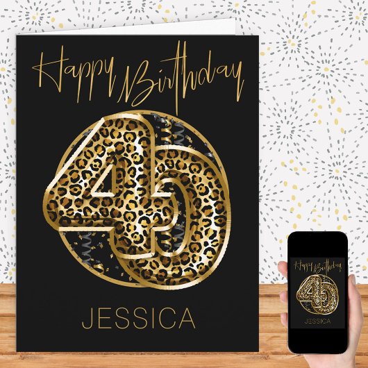 40th Birthday Leopard Print Gold Foil Ballons Karte