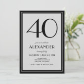 40th Birthday Modern Minimalist Mens Black Gray Einladung (Stehend Vorderseite)