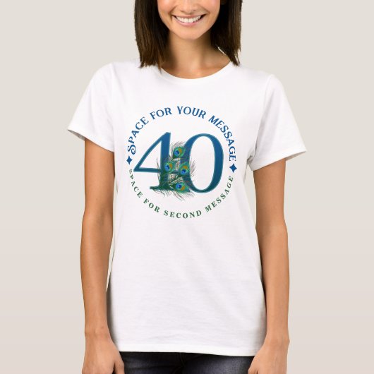 40th Birthday Or Anniversary Peacock Feathers T-Shirt (Vorderseite)