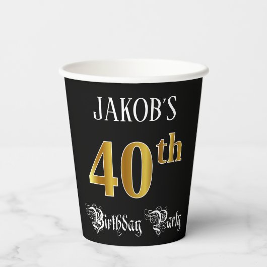 40th Birthday Party — Fancy Script, Falsch Gold Lo Pappbecher (Rückseite)