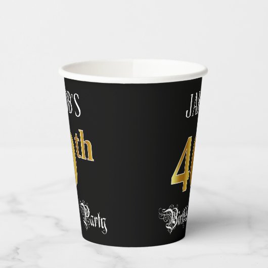 40th Birthday Party — Fancy Script, Falsch Gold Lo Pappbecher (Links)