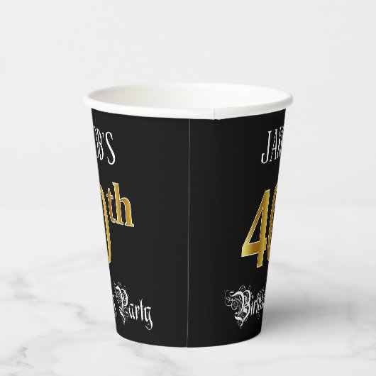 40th Birthday Party — Fancy Script, Falsch Gold Lo Pappbecher (Rechts)