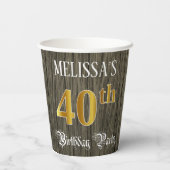 40th Birthday Party — Faux Gold & Faux Wood Looks Pappbecher (Rückseite)