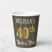 40th Birthday Party — Faux Gold & Faux Wood Looks Pappbecher (Vorderseite)