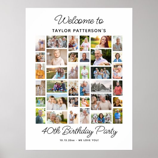 40th Birthday Party Photo Collage, Fun Welcome Poster (Vorne)