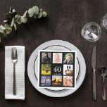 40th birthday party photo collage guys black serviette<br><div class="desc">A napkin for a 40th birthday party for a guy,  celebrating his life with a collage of 8 of your own photos.  Templates for the age 40 and a date.  Date of birth or the date of the party.  White colored letters.  Black background.</div>
