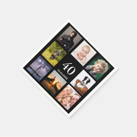 40th birthday party photo collage guys black serviette (Ecke)