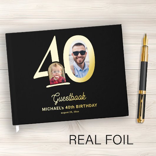 40th Birthday photo name black gold  Gästebuch