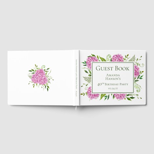 40th Birthday Pink Hydrangeas Gästebuch (Voll)