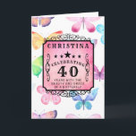 40th Birthday Pink Watercolor Butterfly Greeting Karte<br><div class="desc">The beauty of butterflies with the softness of water colors and the pink wash makes this a special 40th birthday card design. Easy to edit text using the template provided.</div>