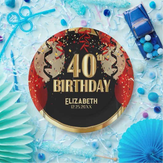 40th Birthday - Red Balloons 🎈  Pappteller (Party)