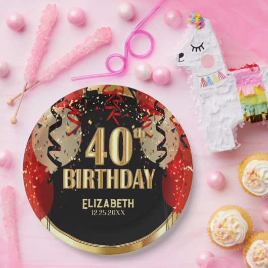 40th Birthday - Red Balloons 🎈 Pappteller (Party)