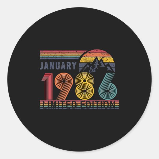 40th Birthday Retro Shirt,1986 Swea Gift January T Runder Aufkleber (Vorderseite)