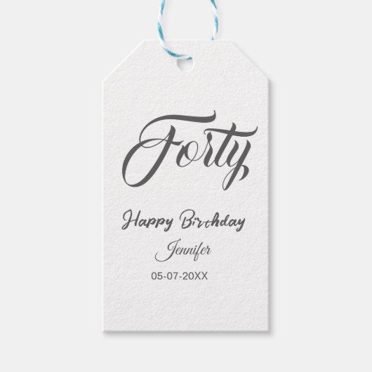 40th forty letterbirthday add name date year gray  geschenkanhänger (Vorderseite)