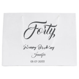 40th forty letterbirthday add name date year gray  große geschenktüte
